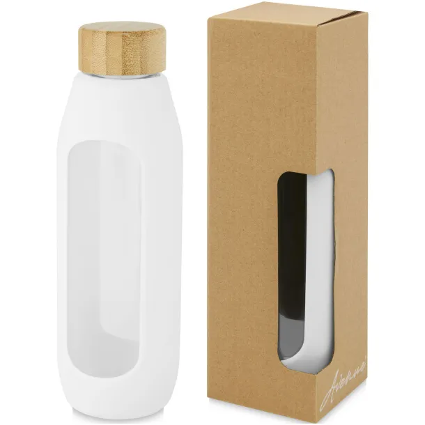 Tidan 600 ml borosilicate glass bottle with silicone grip - Unbranded White