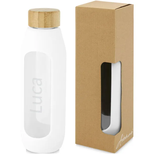 Tidan 600 ml borosilicate glass bottle with silicone grip - Unbranded White