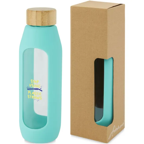 Tidan 600 ml borosilicate glass bottle with silicone grip Tide green