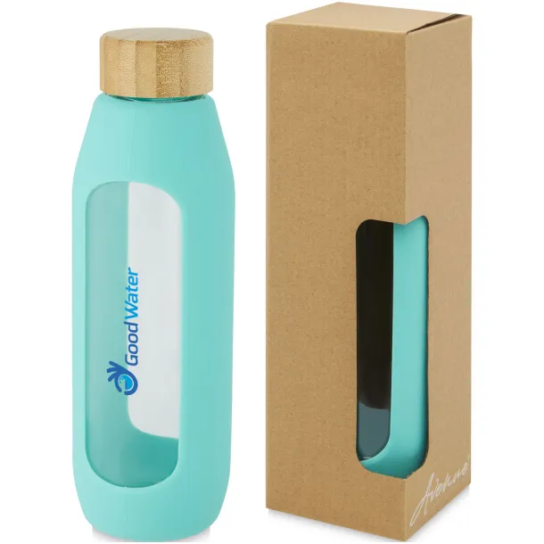 Tidan 600 ml borosilicate glass bottle with silicone grip Tide green