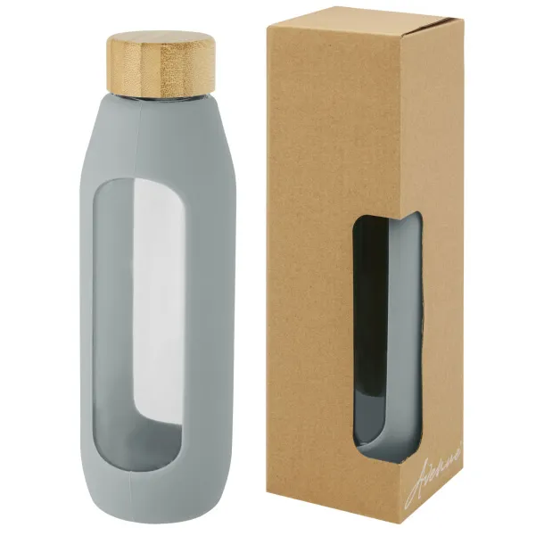 Tidan 600 ml borosilicate glass bottle with silicone grip Grey