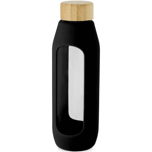 Tidan 600 ml borosilicate glass bottle with silicone grip Solid black