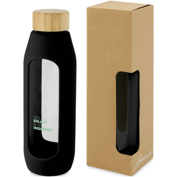 Tidan 600 ml borosilicate glass bottle with silicone grip Solid black