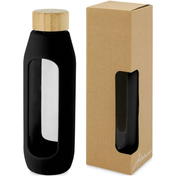 Tidan 600 ml borosilicate glass bottle with silicone grip Solid black