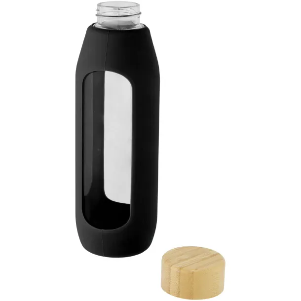 Tidan 600 ml borosilicate glass bottle with silicone grip Solid black