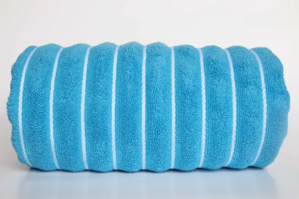  Ručnik za plažu s prugama, 600 g/m2 - Olima Caribbean Blue Bijela