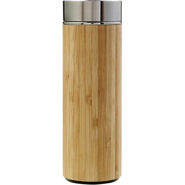  Bamboo vacuum flask 420 ml with sieve stopping dregs light brown