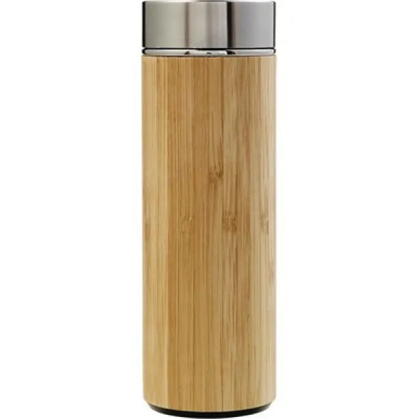  Bamboo vacuum flask 420 ml with sieve stopping dregs light brown