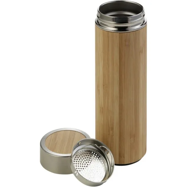  Bamboo vacuum flask 420 ml with sieve stopping dregs light brown