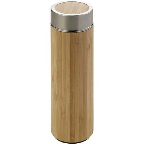  Bamboo vacuum flask 420 ml with sieve stopping dregs light brown