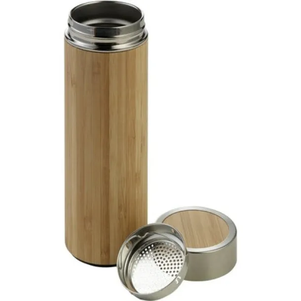  Bamboo vacuum flask 420 ml with sieve stopping dregs light brown