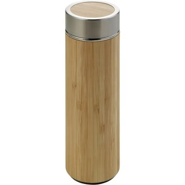  Bamboo vacuum flask 420 ml with sieve stopping dregs light brown