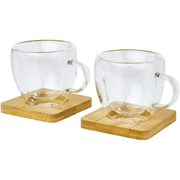 Manti 2-piece 100 ml double-wall glass cup with bamboo coaster - Seasons White Natural