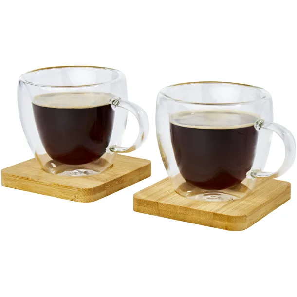 Manti 2-piece 100 ml double-wall glass cup with bamboo coaster - Seasons White Natural