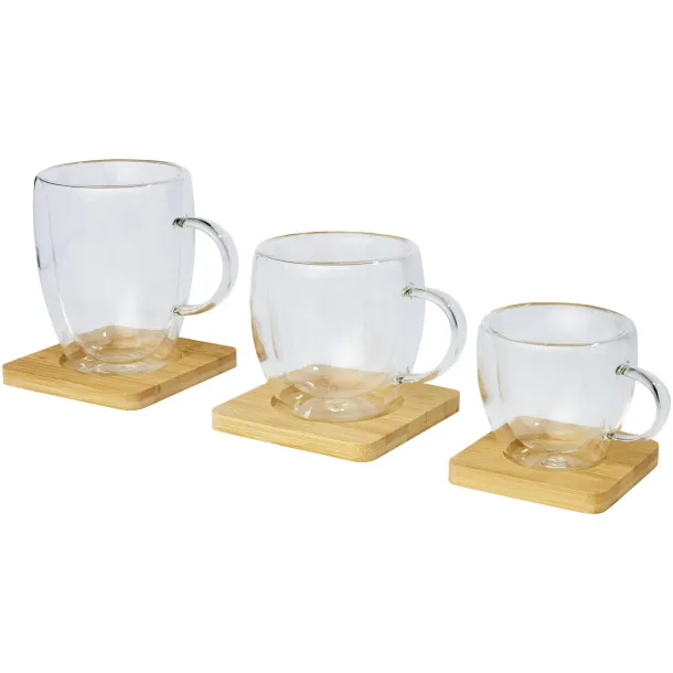 Manti 2-piece 100 ml double-wall glass cup with bamboo coaster - Seasons White Natural