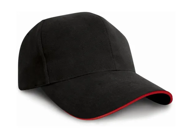  Sandwich Brushed Cotton Cap - Result Headwear Black Crvena