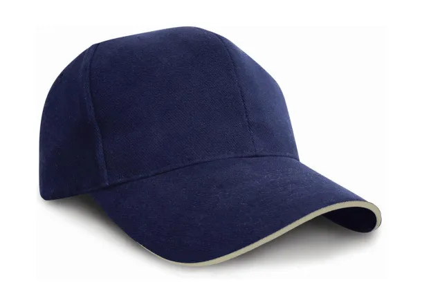  Sandwich Brushed Cotton Cap - Result Headwear Navy Prirodna