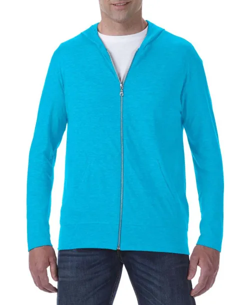  ADULT TRI-BLEND FULL-ZIP HOODED JACKET - Anvil Heather Caribbean Blue