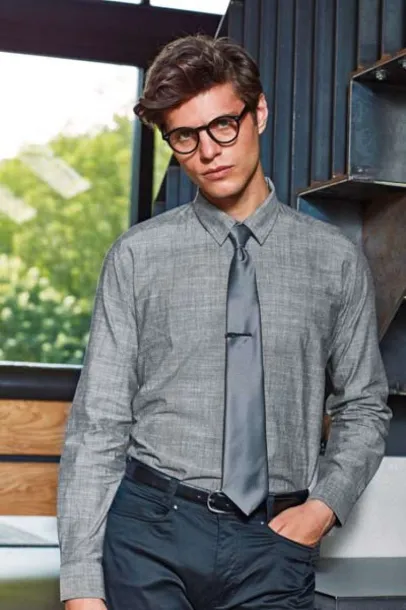  MEN'S COTTON SLUB CHAMBRAY LONG SLEEVE SHIRT - Premier Grey