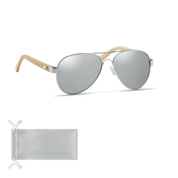 HONIARA Bamboo sunglasses in pouch shiny silver