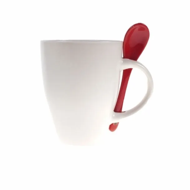  Ceramic mug 300 ml with spoon red