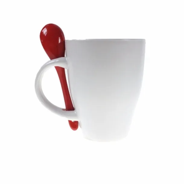  Ceramic mug 300 ml with spoon red