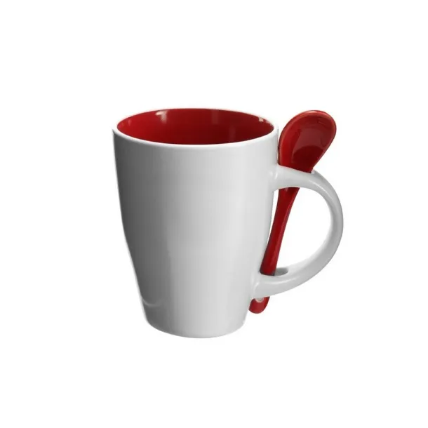  Ceramic mug 300 ml with spoon red