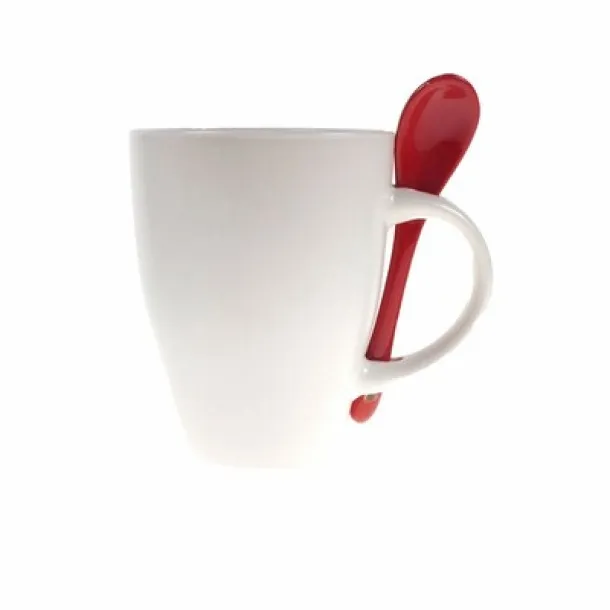  Ceramic mug 300 ml with spoon Crvena