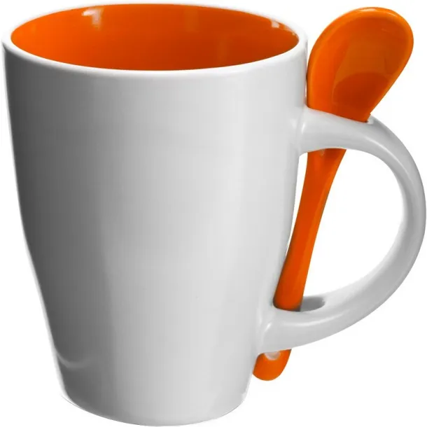  Ceramic mug 300 ml with spoon orange