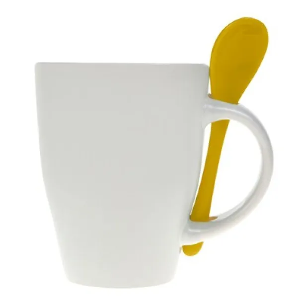  Ceramic mug 300 ml with spoon yellow