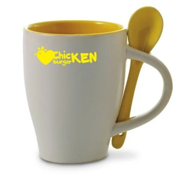  Ceramic mug 300 ml with spoon yellow