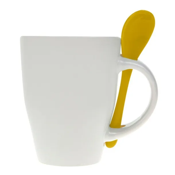  Ceramic mug 300 ml with spoon Žuta