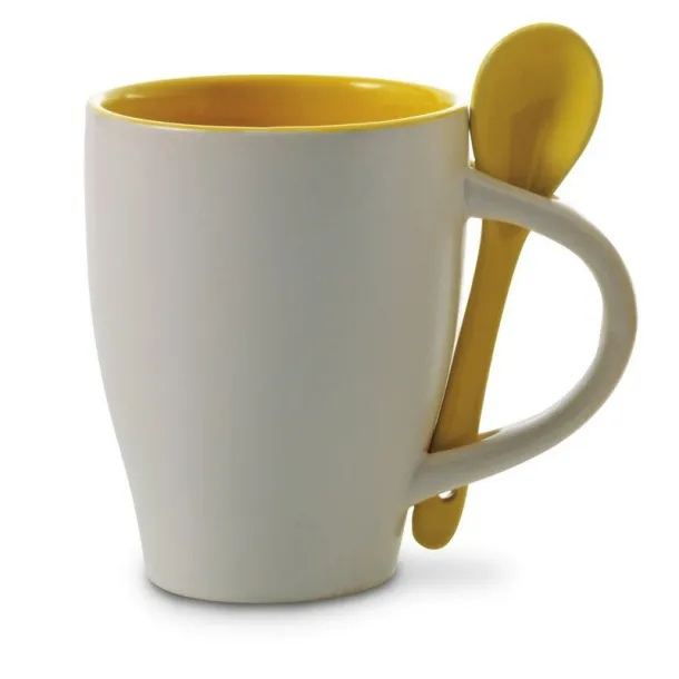  Ceramic mug 300 ml with spoon yellow