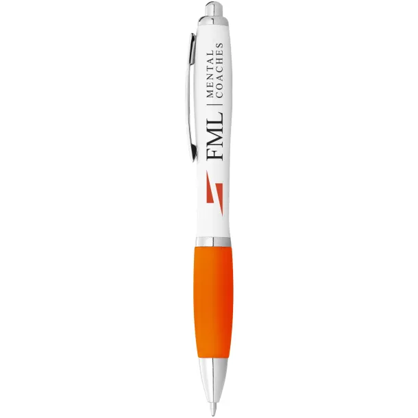 Nash ballpoint pen white barrel and coloured grip - Unbranded White Orange