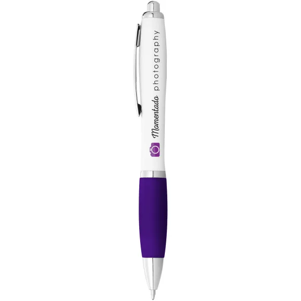 Nash ballpoint pen white barrel and coloured grip - Unbranded White Purple