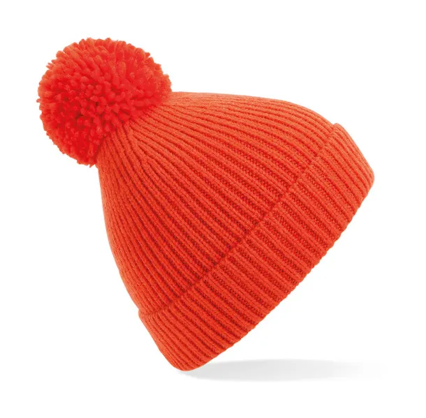  Engineered Knit Ribbed Pom Pom Beanie - Beechfield Fire Red