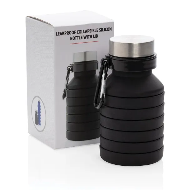  nepropusna sklopiva silikonska boca s čepom, 550 ml - XD Collection Crna
