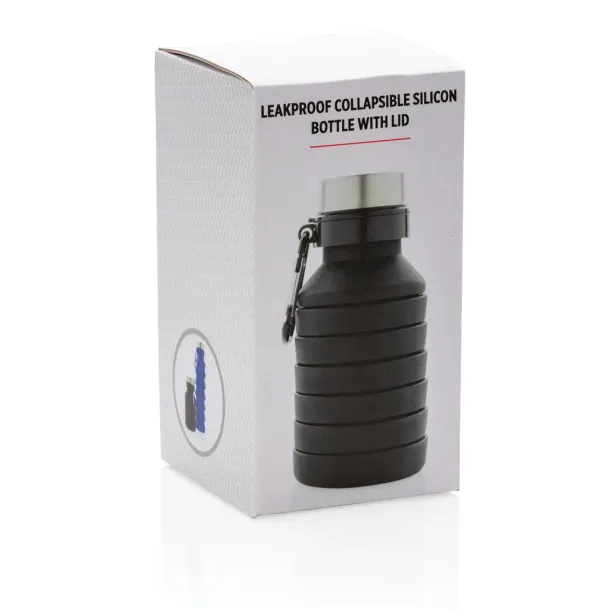  Leakproof collapsible silicon bottle with lid - XD Collection Black 