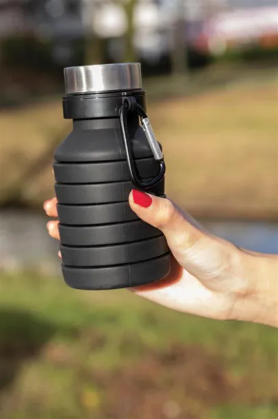  Leakproof collapsible silicon bottle with lid - XD Collection Black 