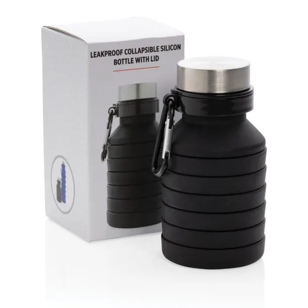  Leakproof collapsible silicon bottle with lid - XD Collection Black 