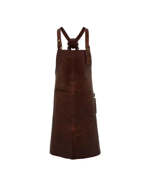  ‘ARTISAN’ REAL LEATHER CROSS BACK BIB APRON - Premier Brown