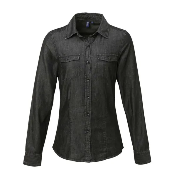  WOMEN'S JEANS STITCH DENIM SHIRT - Premier Black Denim