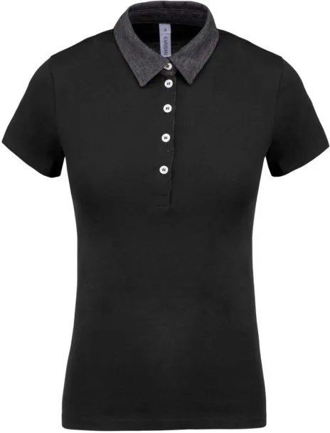  LADIES' TWO-TONE JERSEY POLO SHIRT - Kariban Black Dark Grey Heather