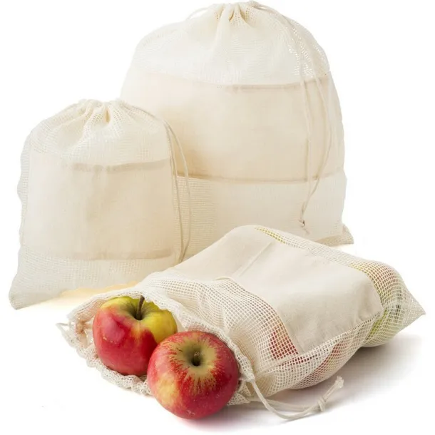  Organic cotton bag for fruits and vegetables, 3 pcs neutral