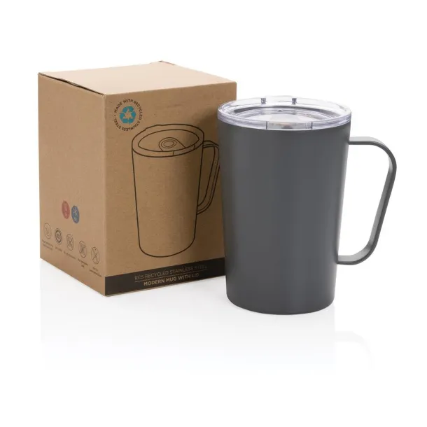  RCS Recycled stainless steel modern vacuum mug with lid, 420 ml - XD Collection Anthracite 