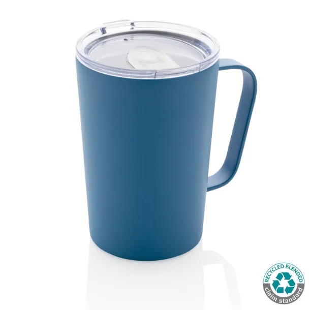  RCS Recycled stainless steel modern vacuum mug with lid, 420 ml - XD Collection blue 