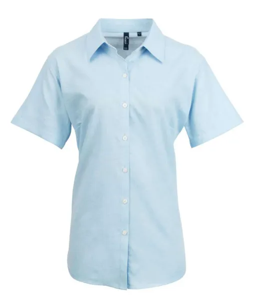  WOMEN'S SHORT SLEEVE SIGNATURE OXFORD BLOUSE - Premier Light Blue