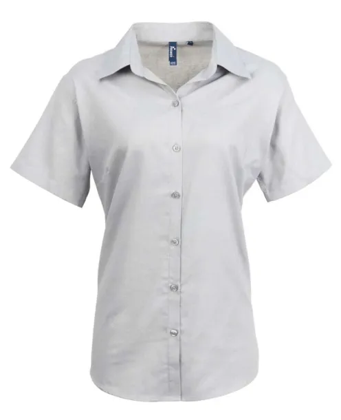  WOMEN'S SHORT SLEEVE SIGNATURE OXFORD BLOUSE - Premier Silver