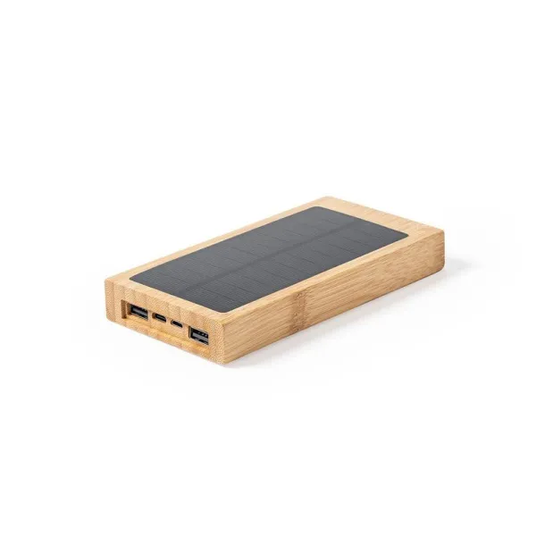  Bamboo power bank 10000 mAh, wireless charger 5W, solar charger brown