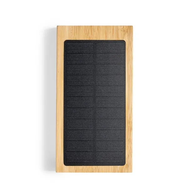  Bamboo power bank 10000 mAh, wireless charger 5W, solar charger brown